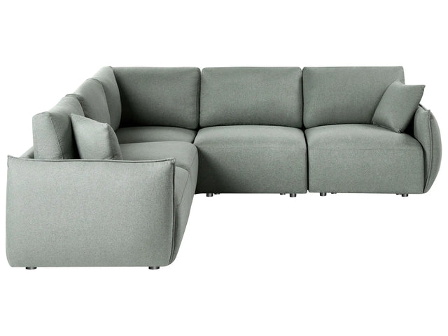 Right Hand Corner Sofa Green Fabric 5 Seater Modular Sectional Couch with Cushions Modern Living Room Beliani