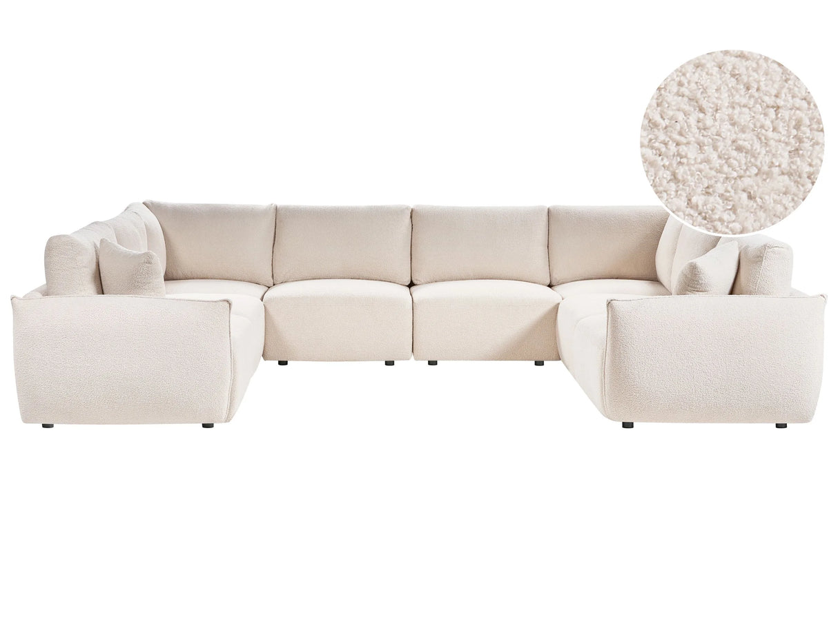 U-Shaped Corner Sofa Off-White Boucle 8 Seater Modular Sectional Large Couch with Cushions Modern Living Room Beliani