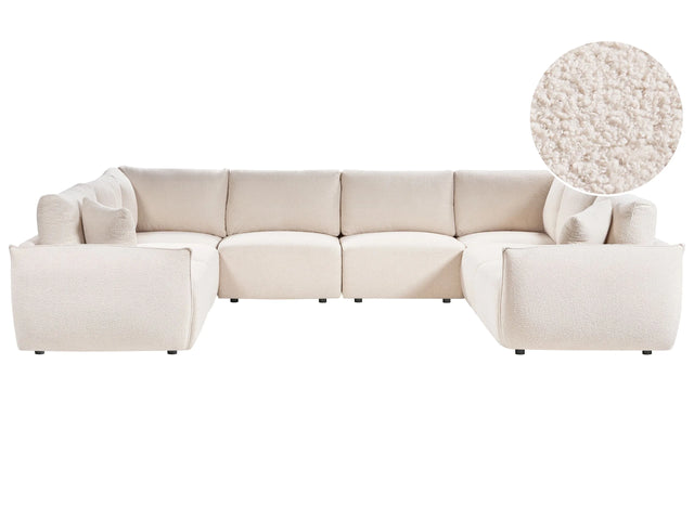 U-Shaped Corner Sofa Off-White Boucle 8 Seater Modular Sectional Large Couch with Cushions Modern Living Room Beliani
