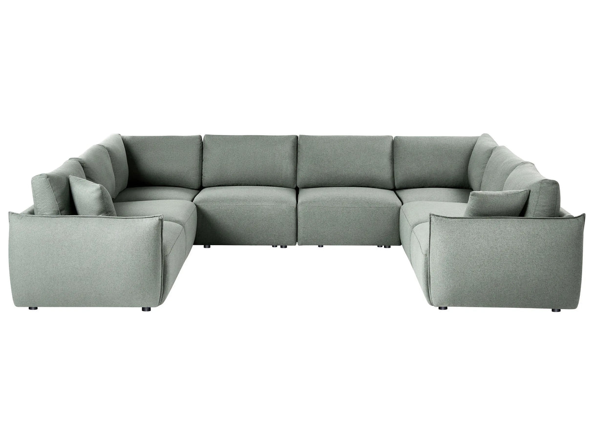 U-Shaped Corner Sofa Green Fabric 8 Seater Modular Sectional Large Couch with Cushions Modern Living Room Beliani