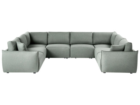 U-Shaped Corner Sofa Green Fabric 8 Seater Modular Sectional Large Couch with Cushions Modern Living Room Beliani