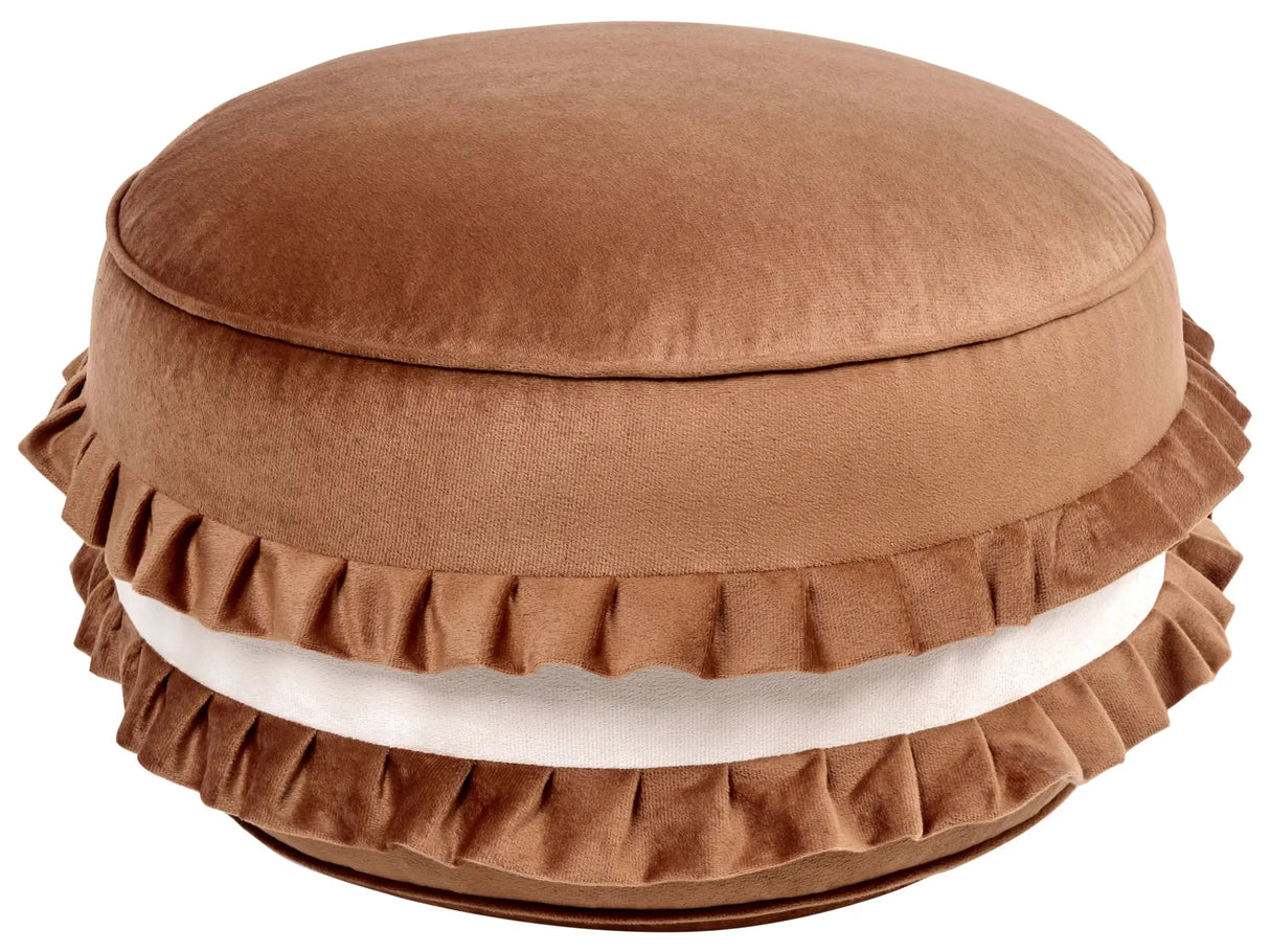 Pouffe Brown Velvet 50 x 50 x 30 cm Macaron Pouffe Round Decorative Seat Modern Style Living Room Bedroom Beliani