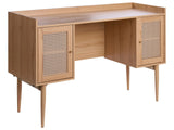 Home Office Desk MDF Light Brown PE Rattan Fronts 2 Door Storage Compartment Modern Design Beliani
