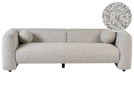 3 Seater Sofa Light Beige Fabric Soft Nubby with Extra Throw Cushions Retro Glam Art Decor Style Beliani