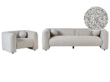 4 Seater Living Room Set Light Beige Textured Fabric Sofa Armchair with Extra Throw Cushions Retro Glam Art Decor Style Beliani