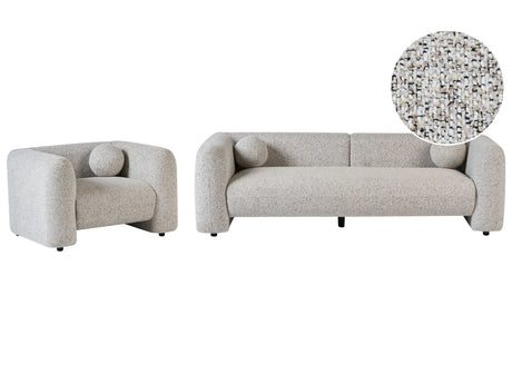 4 Seater Living Room Set Light Beige Textured Fabric Sofa Armchair with Extra Throw Cushions Retro Glam Art Decor Style Beliani