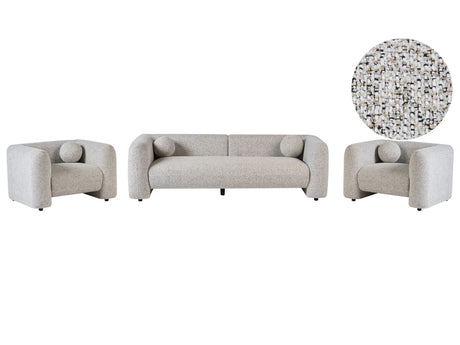 5 Seater Living Room Set Light Beige Textured Fabric Sofa Armchair with Extra Throw Cushions Retro Glam Art Decor Style Beliani