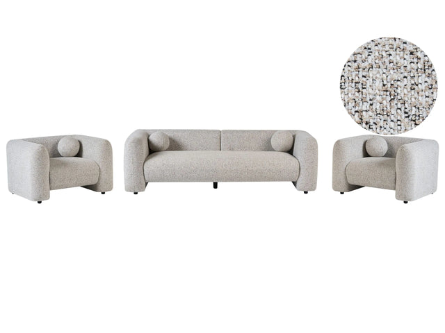 5 Seater Living Room Set Light Beige Textured Fabric Sofa Armchair with Extra Throw Cushions Retro Glam Art Decor Style Beliani