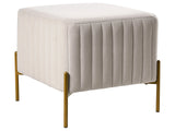 Footstool Off-White Velvet Upholstery Ottoman Pouffe Gold Metal Legs 47 x 47 cm Square Seat Glamour Living Room Beliani