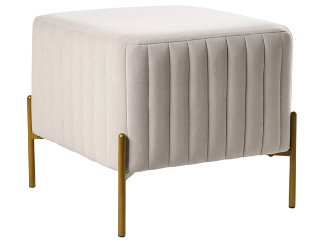 Footstool Off-White Velvet Upholstery Ottoman Pouffe Gold Metal Legs 47 x 47 cm Square Seat Glamour Living Room Beliani