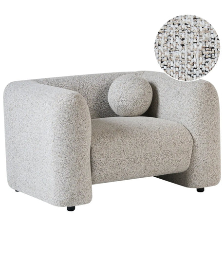 Armchair Light Beige Textured Fabric Soft Nubby with Extra Throw Cushion Retro Glam Art Decor Living Room Beliani