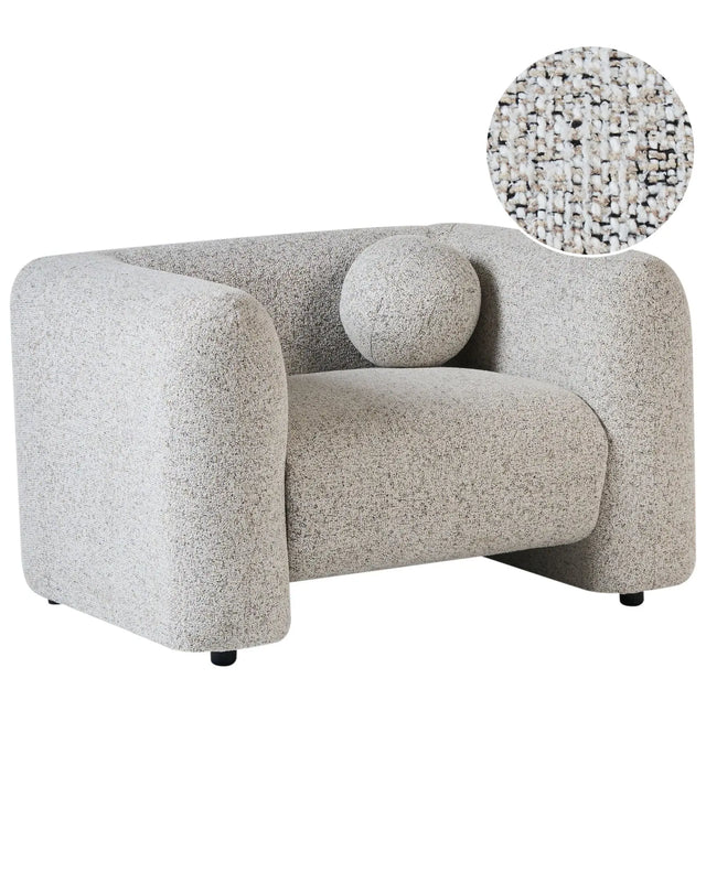 Armchair Light Beige Textured Fabric Soft Nubby with Extra Throw Cushion Retro Glam Art Decor Living Room Beliani