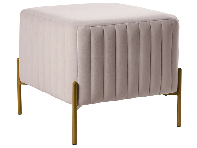 Footstool Taupe Velvet Upholstery Ottoman Pouffe Gold Metal Legs 47 x 47 cm Square Seat Glamour Living Room Beliani