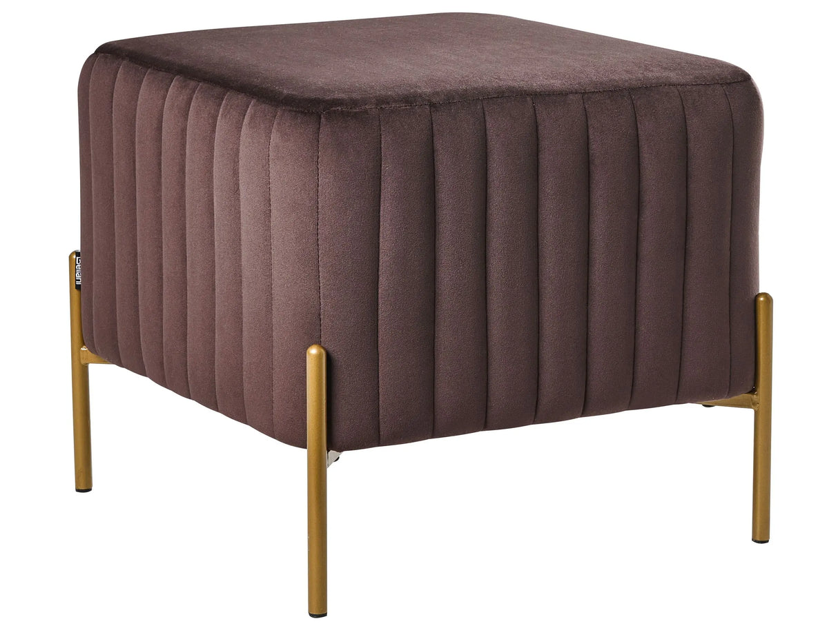 Footstool Dark Brown Velvet Upholstery Ottoman Pouffe Gold Metal Legs 47 x 47 cm Square Seat Glamour Living Room Beliani