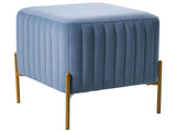 Footstool Blue Velvet Upholstery Ottoman Pouffe Gold Metal Legs 47 x 47 cm Square Seat Glamour Living Room Beliani