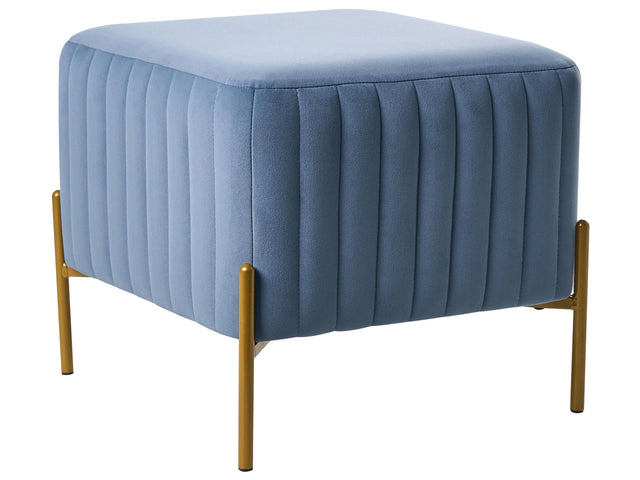 Footstool Blue Velvet Upholstery Ottoman Pouffe Gold Metal Legs 47 x 47 cm Square Seat Glamour Living Room Beliani