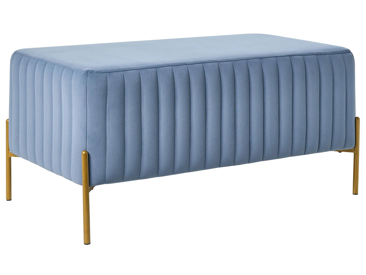 Bench Blue Velvet Upholstery Gold Metal Legs 91 x 47 cm Rectangular Seat Glamour Living Room Beliani