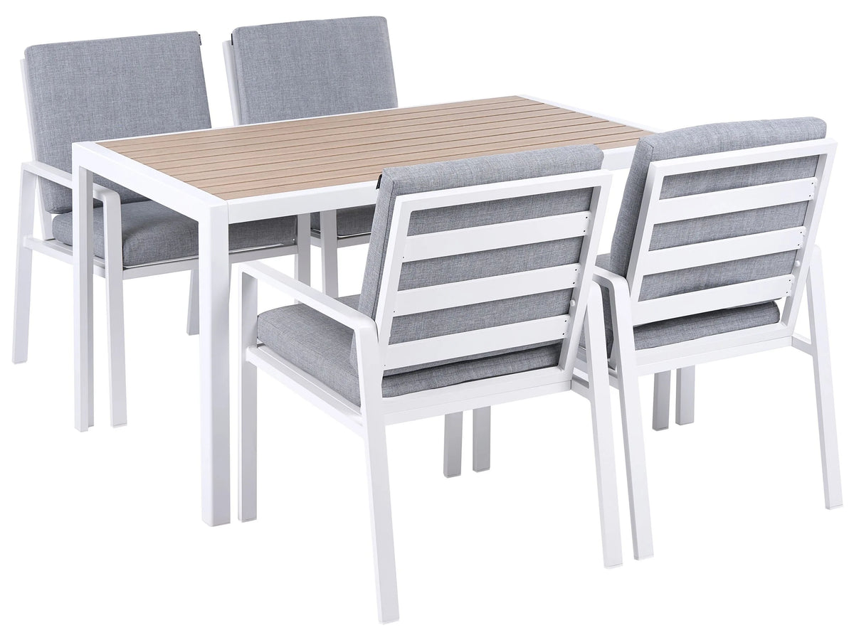 4 Piece Garden Dining Set White and Grey Table and Chairs Slatted Top with Cushions Aluminium Frame Outdoor Patio Modern Beliani