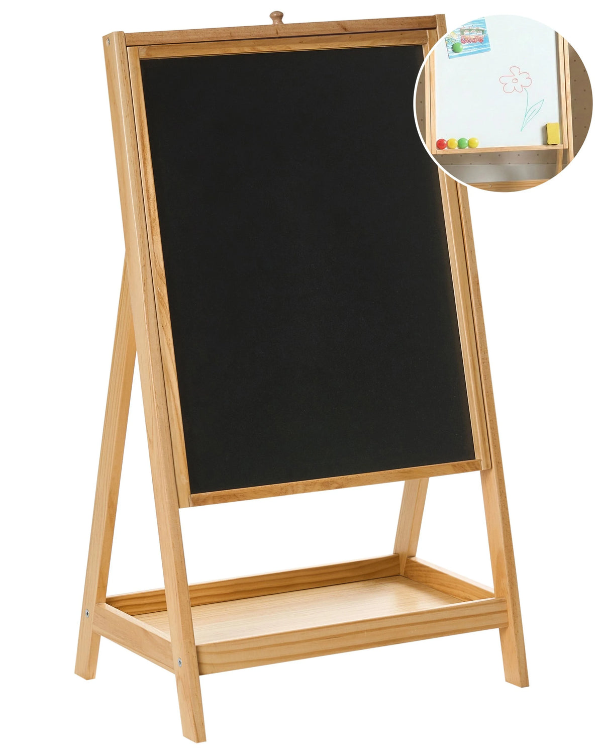 Double Sided Easel Light Brown Pine Wood Kid's Room Chalkboard Magnetic Board Learning Through Play Beliani