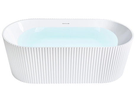 Freestanding Bath Matt White Acrylic 169 x 80 cm Oval Shape Fluted Finish Modern Style Bathroom Beliani