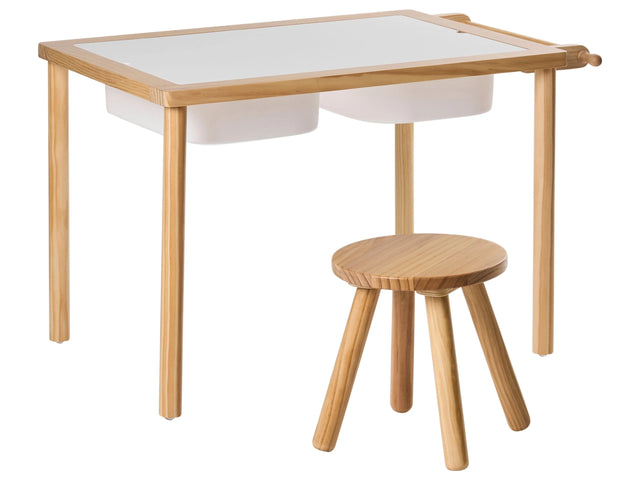Montessori Kids Set Table + Stool Light Brown Pine Wood Kids Room Drawing Feature Add Paper Scandi Beliani