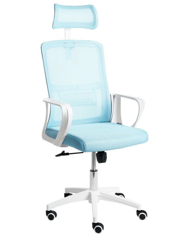 Office Chair Light Blue Mesh Swivel Base Adjustable Height Headrest Home Office Beliani