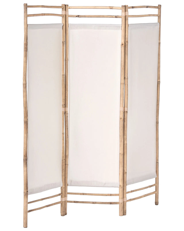 3 Panel Room Divider Light Brown Bamboo 135 x 160 Natural Wood Partition Japandi Organic Screen Bedroom Screen Beliani