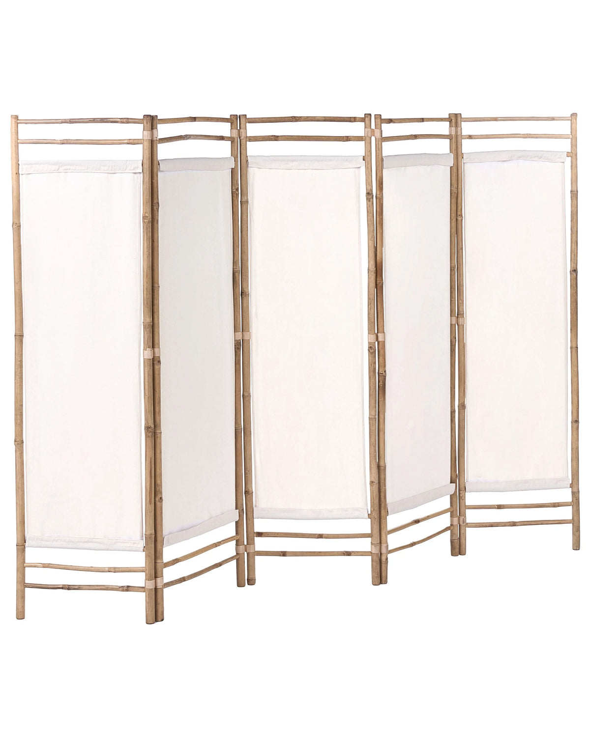 5 Panel Room Divider Light Brown Bamboo 225 x 160  Natural Wood Partition Japandi Organic Screen Bedroom Screen Beliani