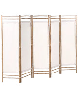 5 Panel Room Divider Light Brown Bamboo 225 x 160  Natural Wood Partition Japandi Organic Screen Bedroom Screen Beliani