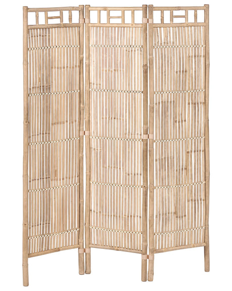 3 Panel Room Divider Light Brown Bamboo Natural Wood Partition  Japandi Organic Screen Bedroom Screen Beliani