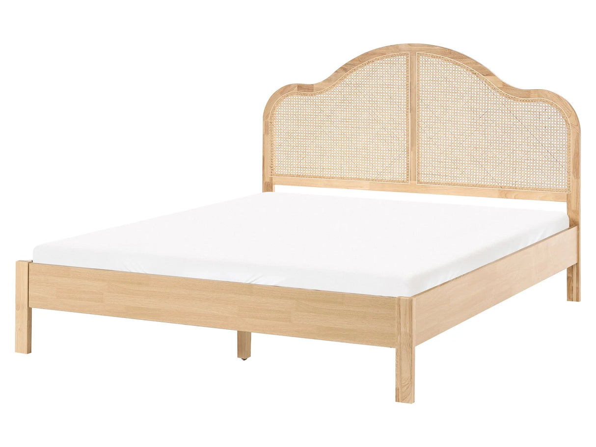 Bed Frame Light Brown MDF EU King Size 5ft3 with Wooden Legs and High Rattan Headboard Boho Style Beliani