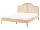Bed Frame Light Brown MDF EU King Size 5ft3 with Wooden Legs and High Rattan Headboard Boho Style Beliani