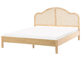 Bed Frame Light Brown Rubberwood EU Super King Size 6ft with High Rattan Headboard Boho Style Beliani
