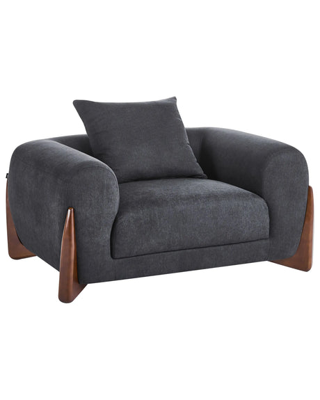 Armchair Black Fabric Upholstery Wooden Legs with Armrests Living Room Reading Corner Modern Style Beliani