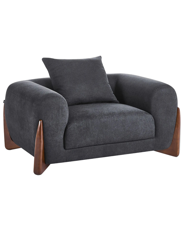 Armchair Black Fabric Upholstery Wooden Legs with Armrests Living Room Reading Corner Modern Style Beliani