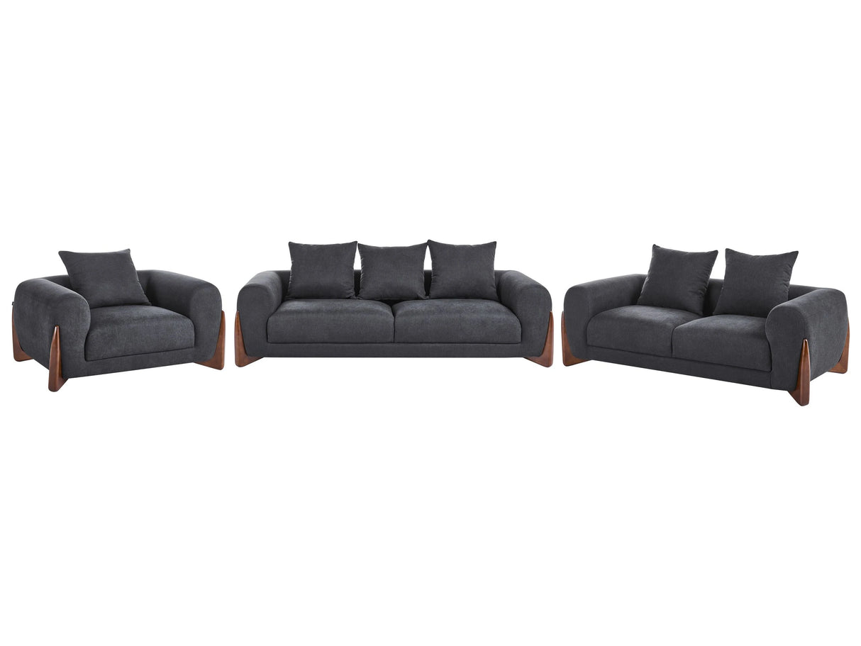 6 Seater Sofa Set Black Fabric Upholstery Wooden Legs with Armrests Loveseat Living Room Modern Style Beliani