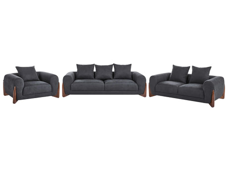 6 Seater Sofa Set Black Fabric Upholstery Wooden Legs with Armrests Loveseat Living Room Modern Style Beliani
