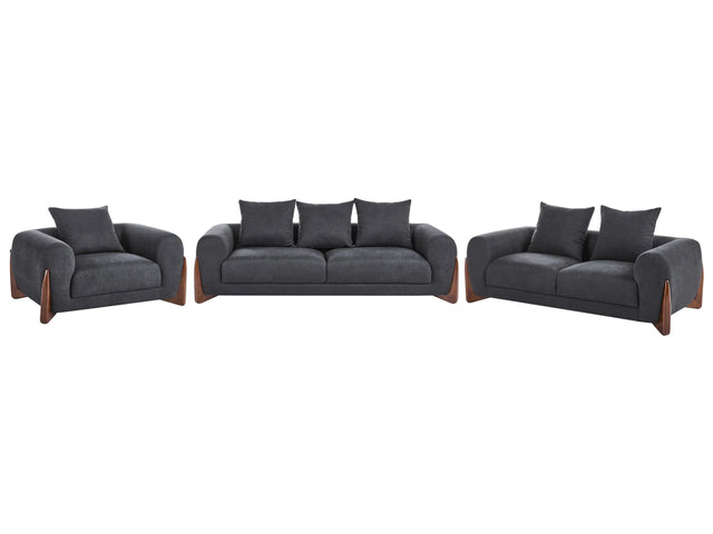 6 Seater Sofa Set Black Fabric Upholstery Wooden Legs with Armrests Loveseat Living Room Modern Style Beliani
