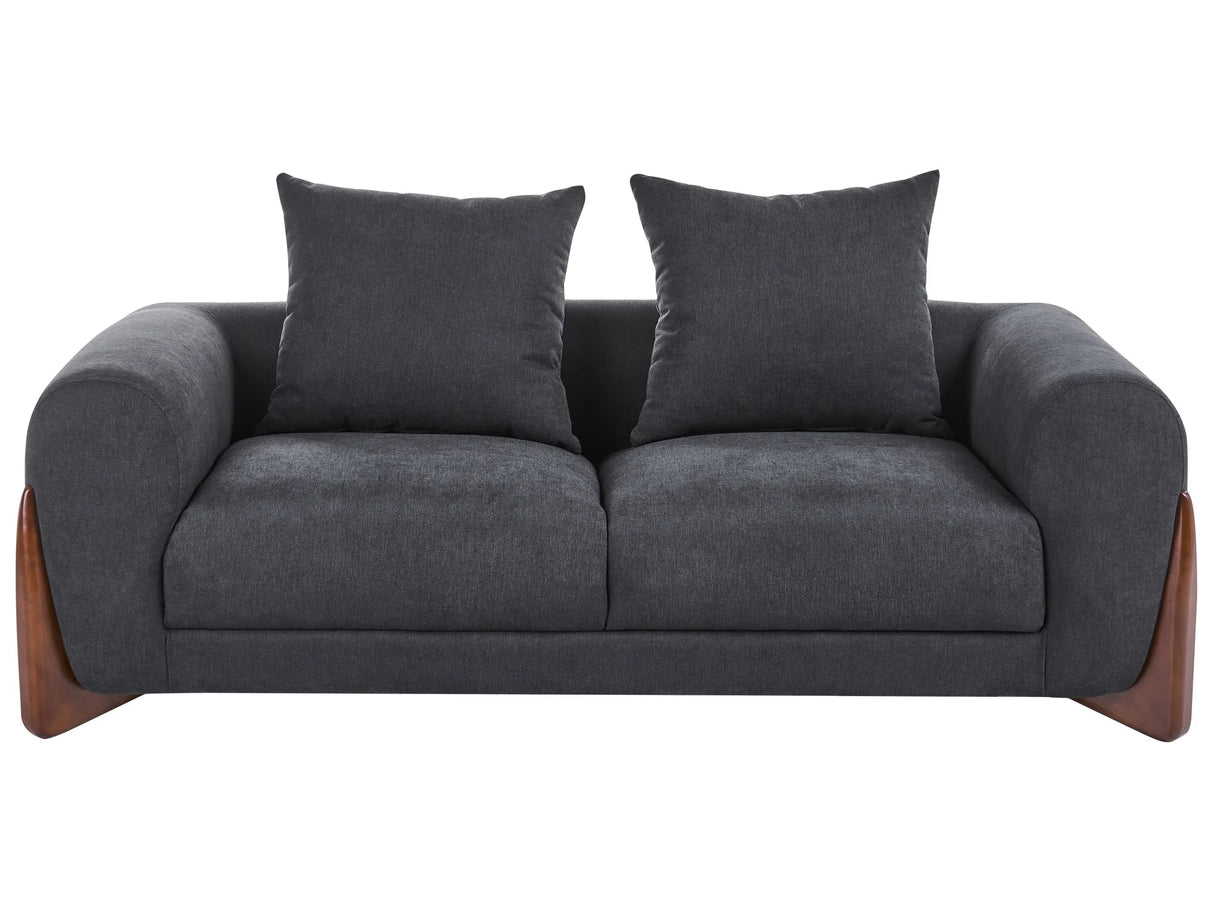 2 Seater Sofa Black Fabric Upholstery Wooden Legs with Armrests Loveseat Living Room Modern Style Beliani