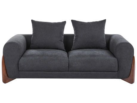 2 Seater Sofa Black Fabric Upholstery Wooden Legs with Armrests Loveseat Living Room Modern Style Beliani