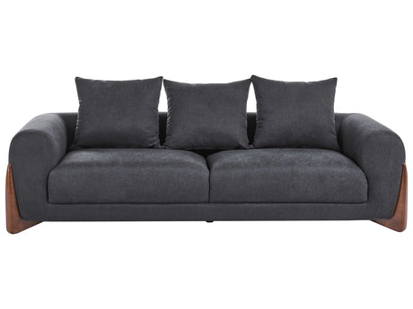 3 Seater Sofa Black Fabric Upholstery Wooden Legs with Armrests Loveseat Living Room Modern Style Beliani