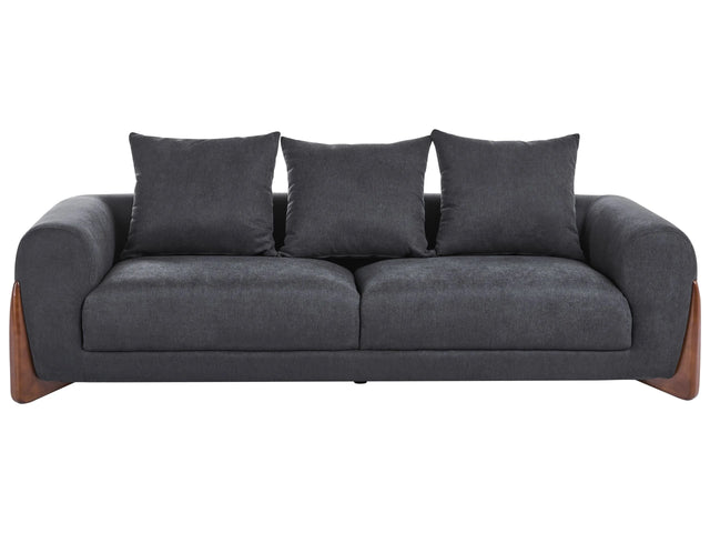 3 Seater Sofa Black Fabric Upholstery Wooden Legs with Armrests Loveseat Living Room Modern Style Beliani