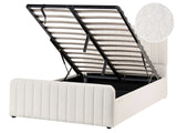 Ottoman Bed White Boucle Upholstered EU Small Double Size With Headboard and Footboard Lift- Up Storage Beliani