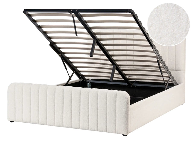 Ottoman Bed White Boucle EU Double Size 4ft6 Tufted Headboard Metal Legs Modern Design Beliani
