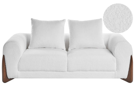 2 Seater Sofa White Boucle Upholstery Wooden Legs with Armrests Loveseat Living Room Modern Style Beliani