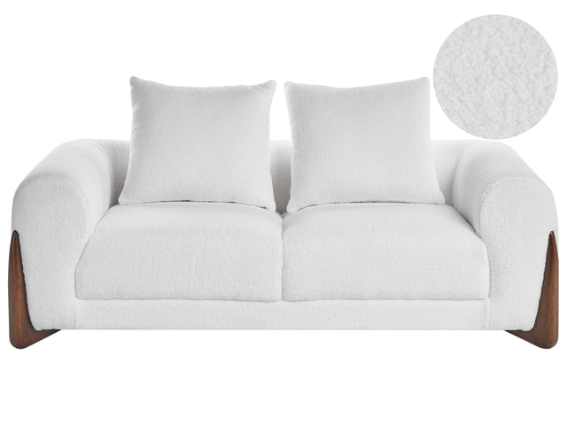2 Seater Sofa White Boucle Upholstery Wooden Legs with Armrests Loveseat Living Room Modern Style Beliani