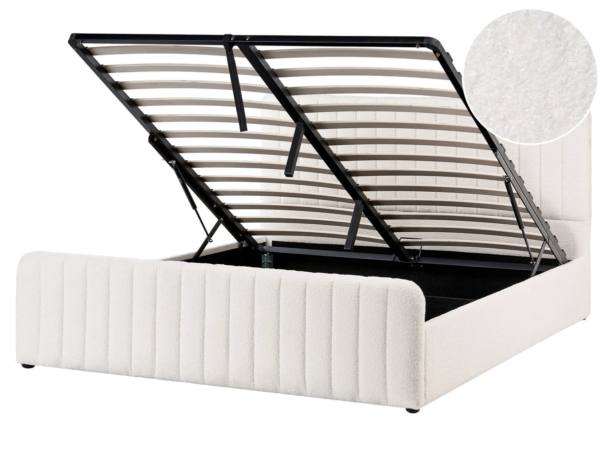 Bed Frame White Boucle EU King Size 5ft3 Tufted Headboard Metal Legs Modern Design Beliani