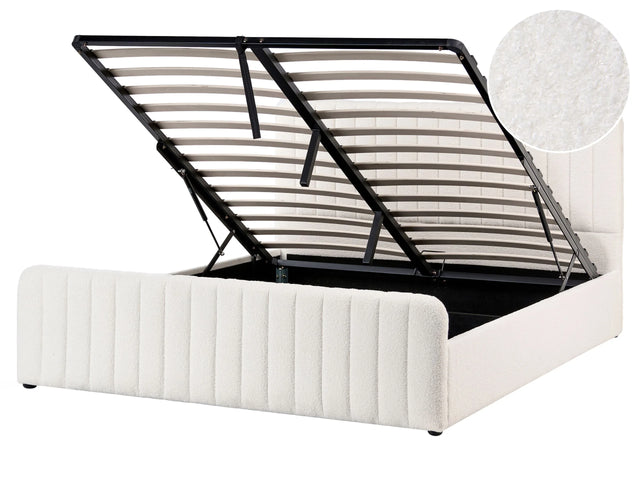 Bed Frame White Boucle EU King Size 5ft3 Tufted Headboard Metal Legs Modern Design Beliani