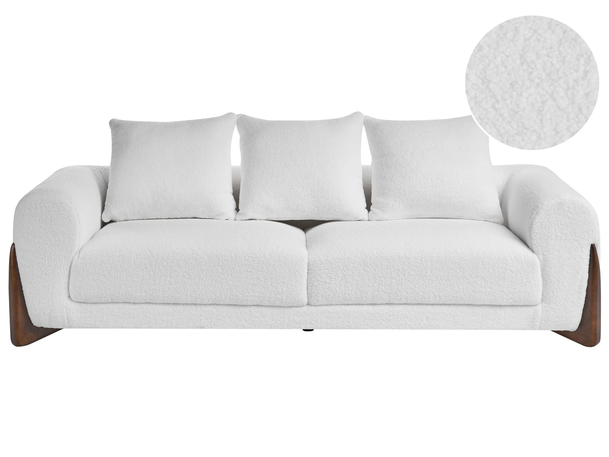 3 Seater Sofa White Boucle Upholstery Wooden Legs with Armrests Loveseat Living Room Modern Style Beliani