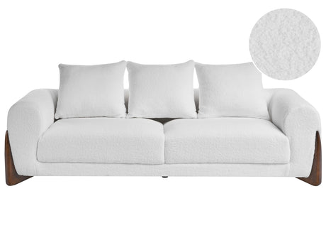 3 Seater Sofa White Boucle Upholstery Wooden Legs with Armrests Loveseat Living Room Modern Style Beliani